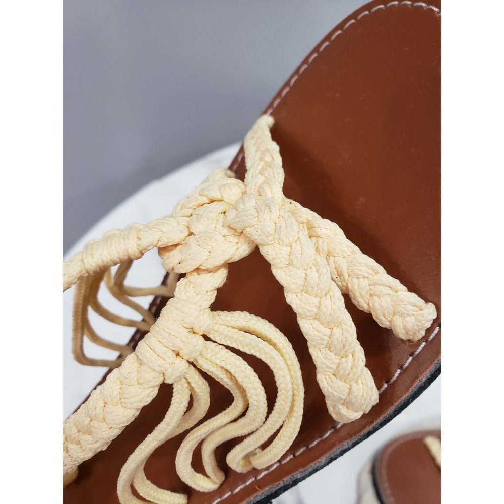 NEW SIZE 9 Plaka Palm‎ Leaf Flat Woven Summer Sandals Strappy Gladiator Yellow - Picture 4 of 5